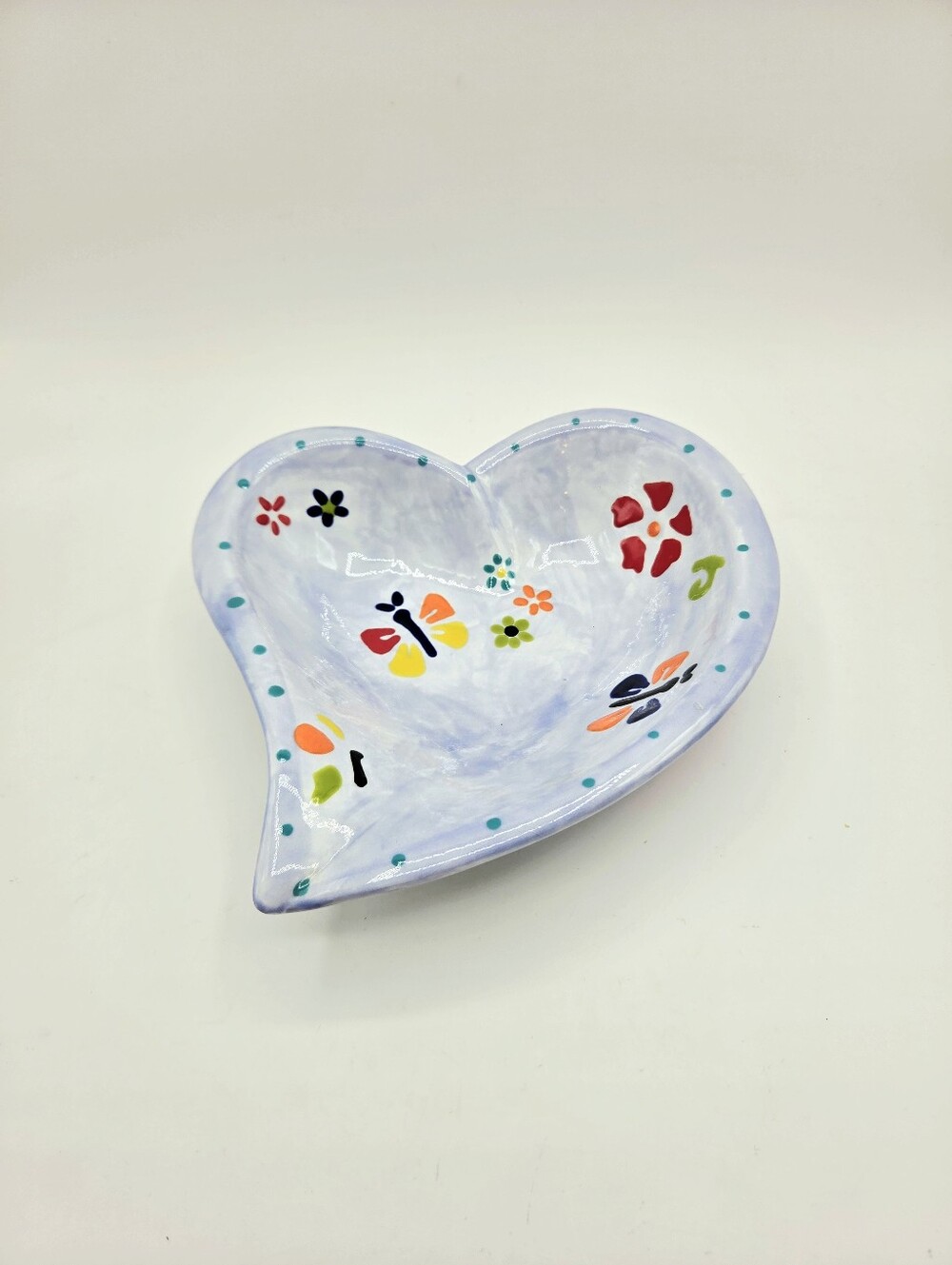 Hand-Painted Heart Shaped Ceramic Trinket/Candy Dish with Colorful Designs